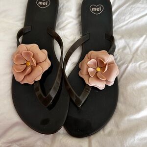 ME Makeover Essentials Black Sandals with Pink Floral Accent